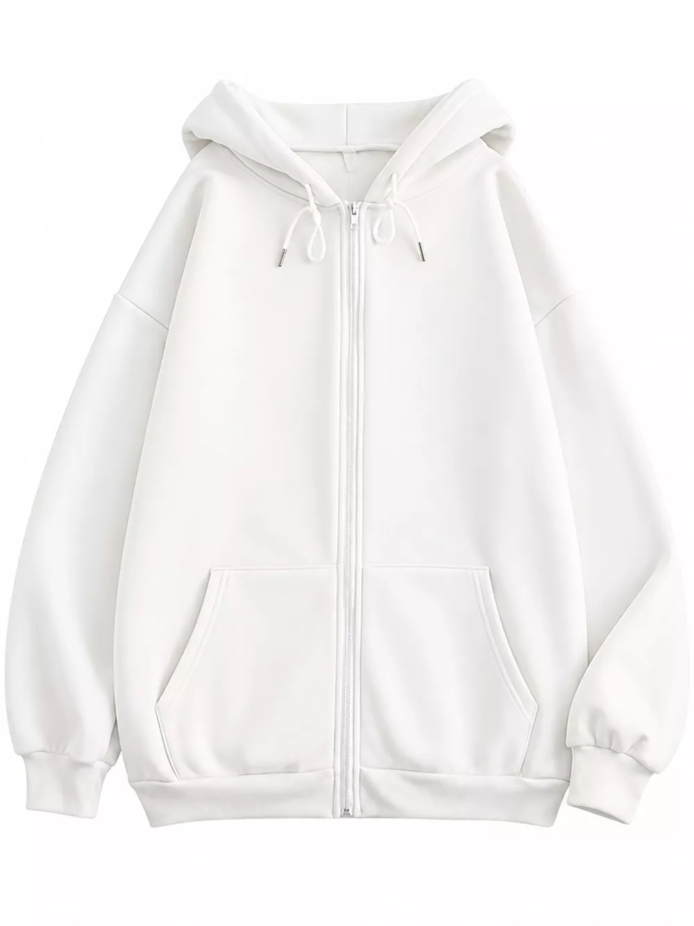 Full Size Oversized Solid Zip-Up Hoodie with Drawstring Plus Size, image 3