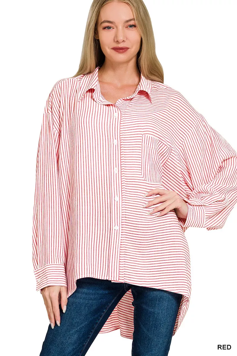 Woven Stripe Button Down Shirt