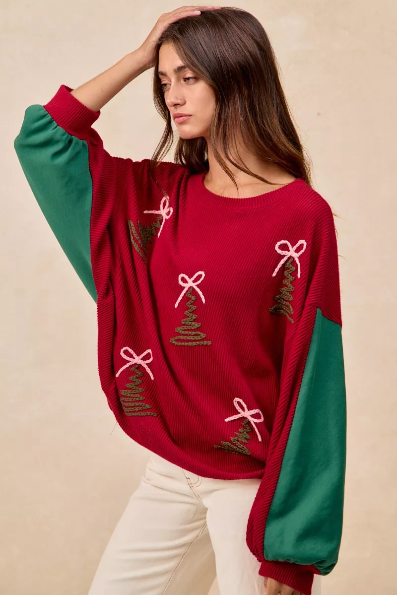 Christmas Theme Tree Embroidered Sweater, image 8