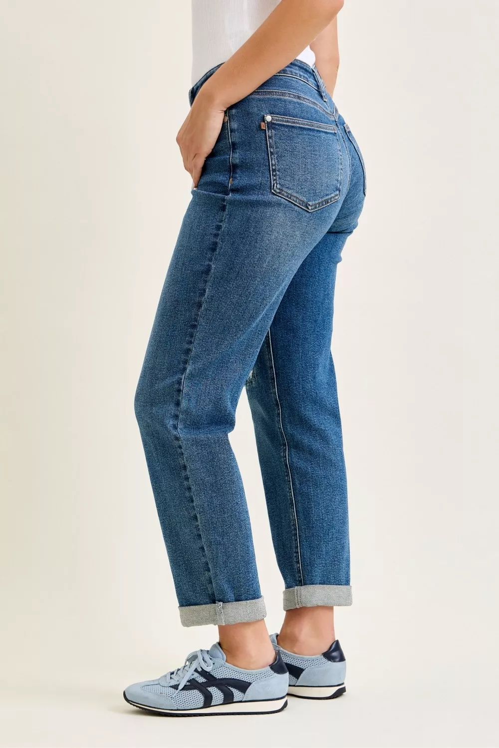 Mid Rise Boyfriend Embroidered Repair Patch Jeans, image 2