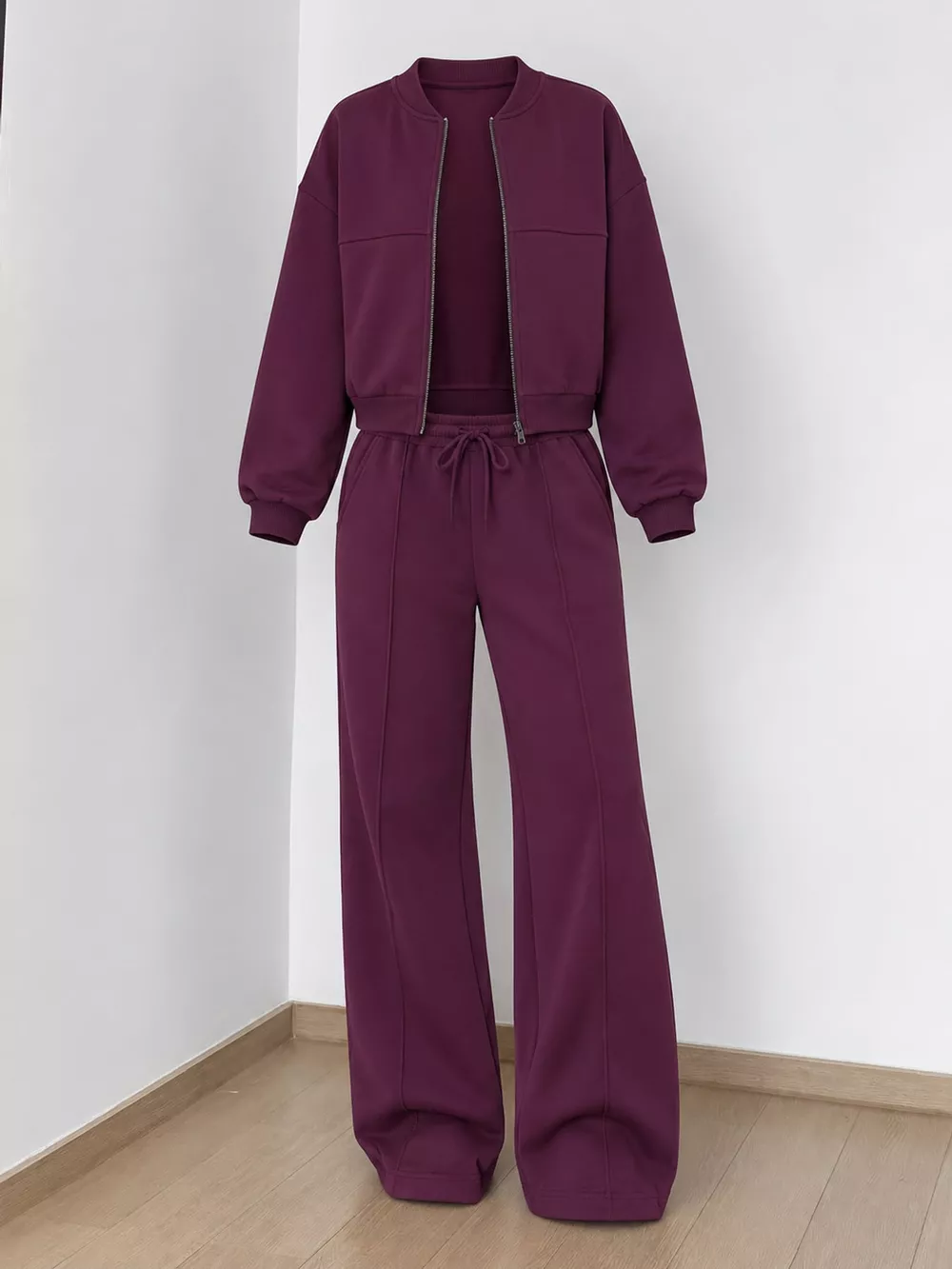 Casual Zip-Up Jacket and Wide-Leg Sweatpants Set, image 52
