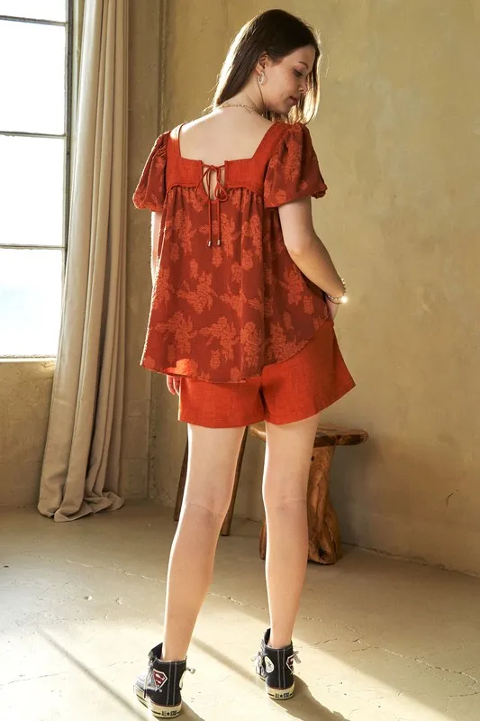 Nature Printed Square Neck Puff Sleeve Blouse, image 10