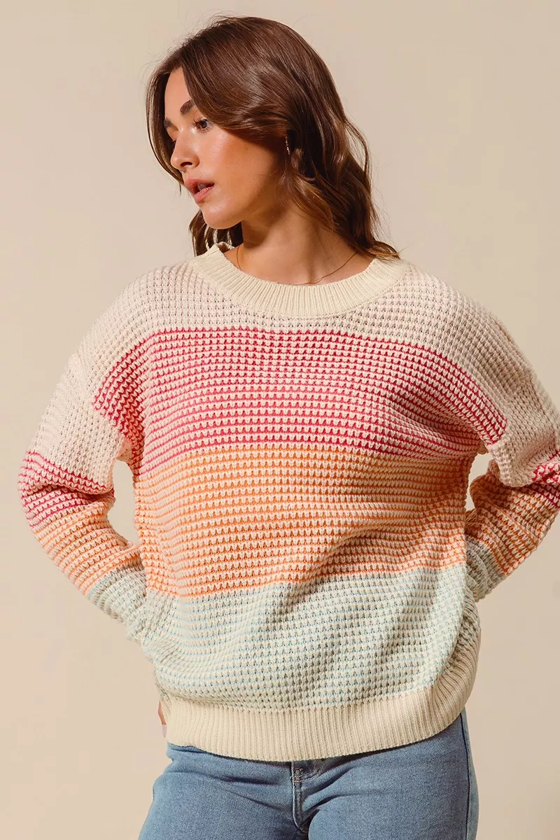 Multi Color Block Long Sleeve Sweater, image 3