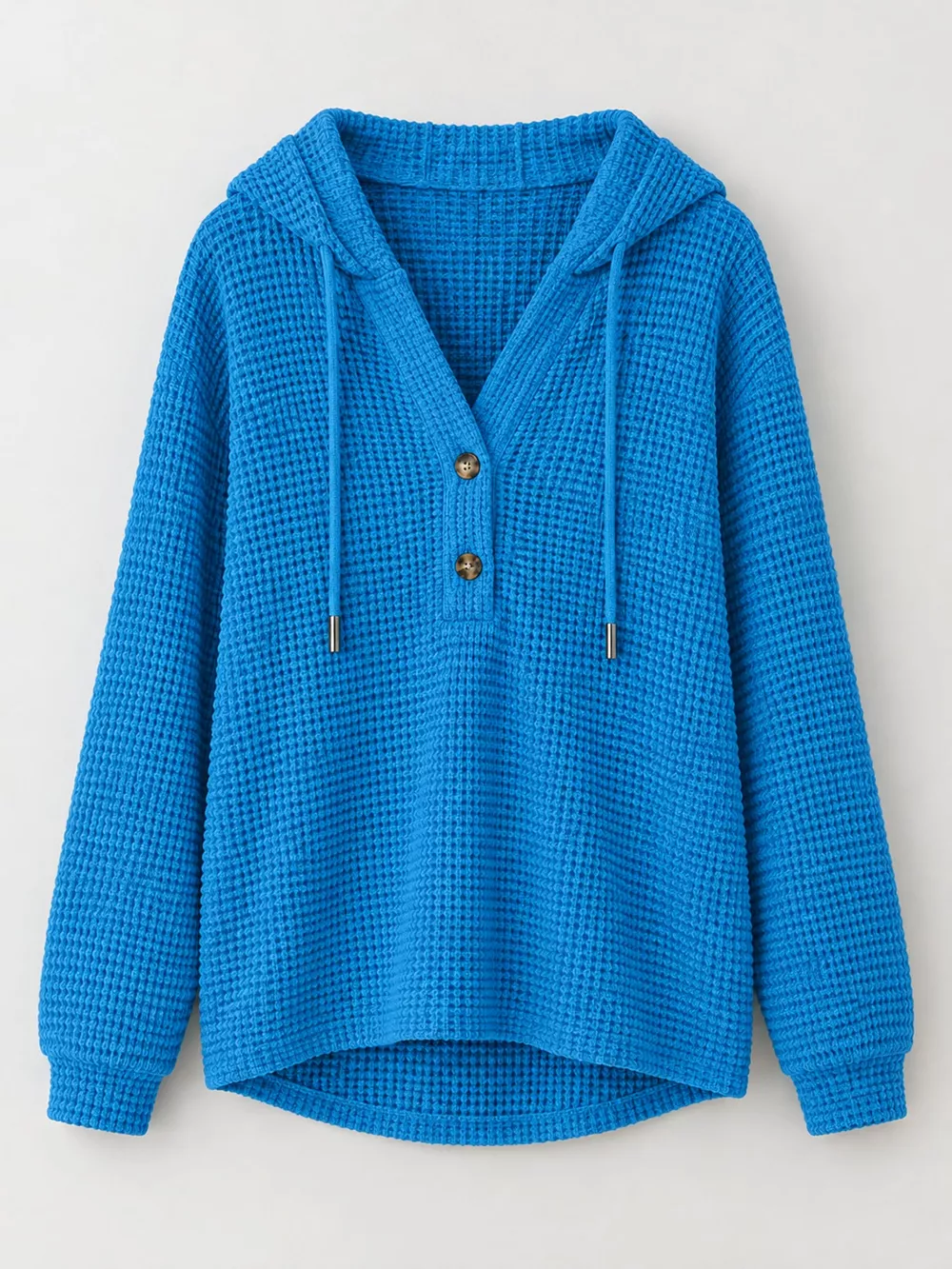 Full Size Waffle Knit Button Detail Hoodie Plus Size, image 65