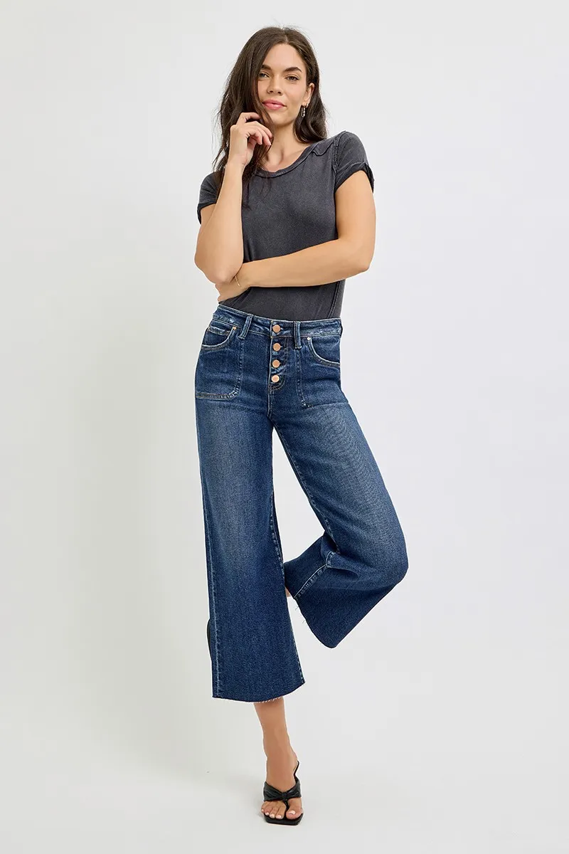 Full Size High Rise Crop Wide Button Up Jeans Plus Size, image 2