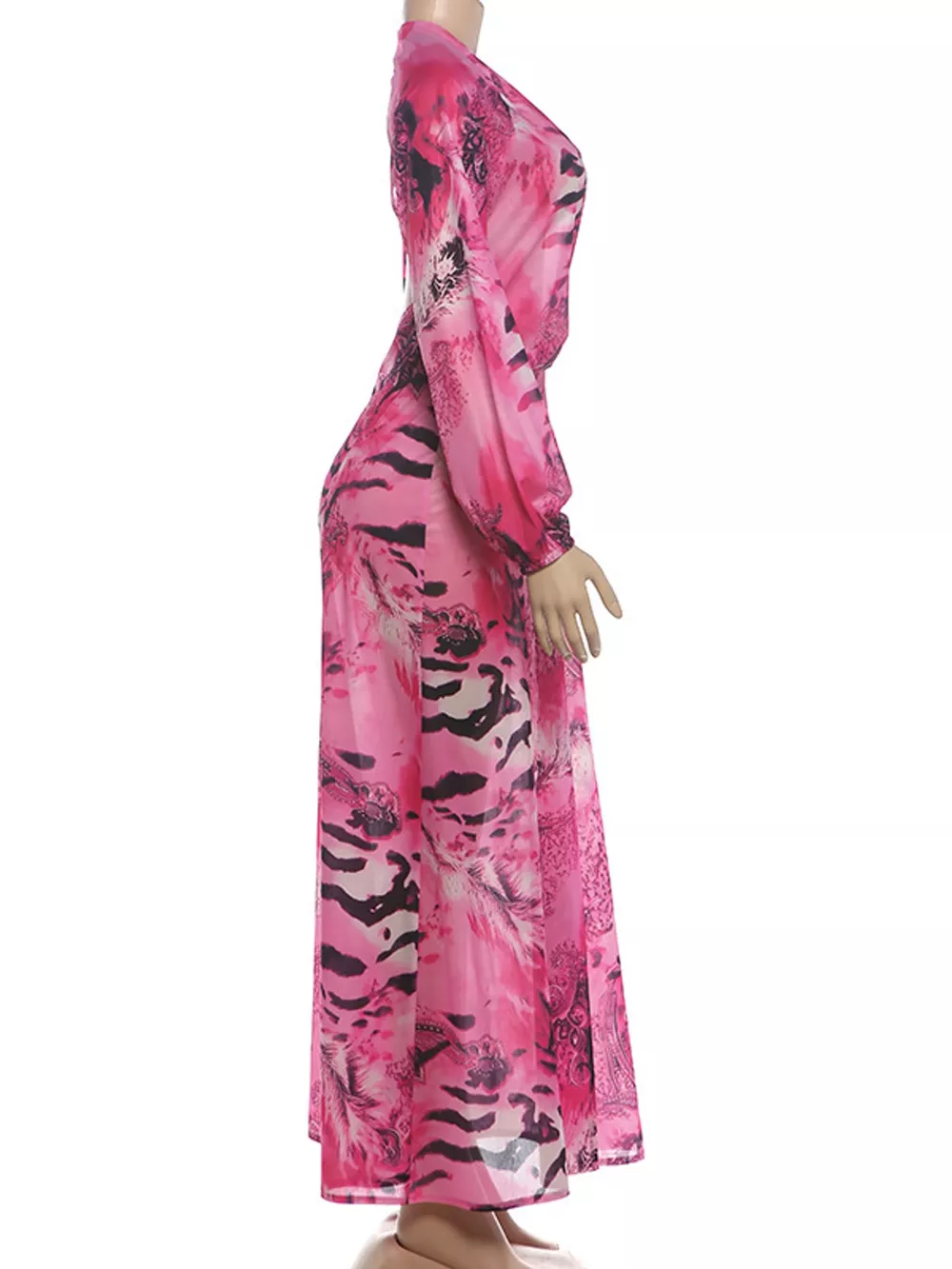Deep V-Neck Long Sleeve Printed Maxi Dress, image 17