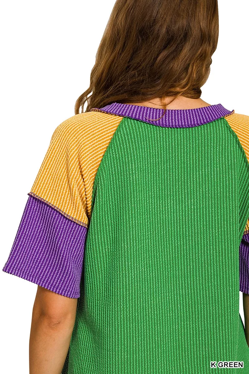 Mardi Gras Raised Rib Color Block Top, image 4