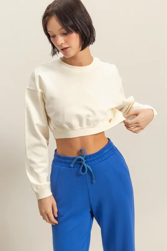 Crew Neck Long Sleeve Crop Sweatshirt