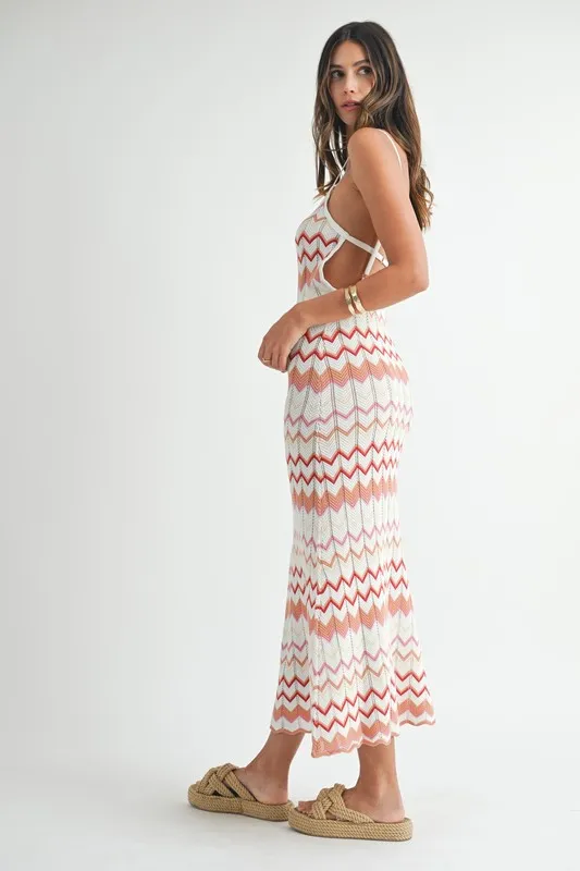 Lightweight Pointelle Chevron Knit Maxi Dress, image 4