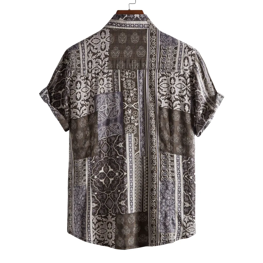 Men's Plus Size Ethnic Print Short Sleeve Button-Up Shirt, image 2