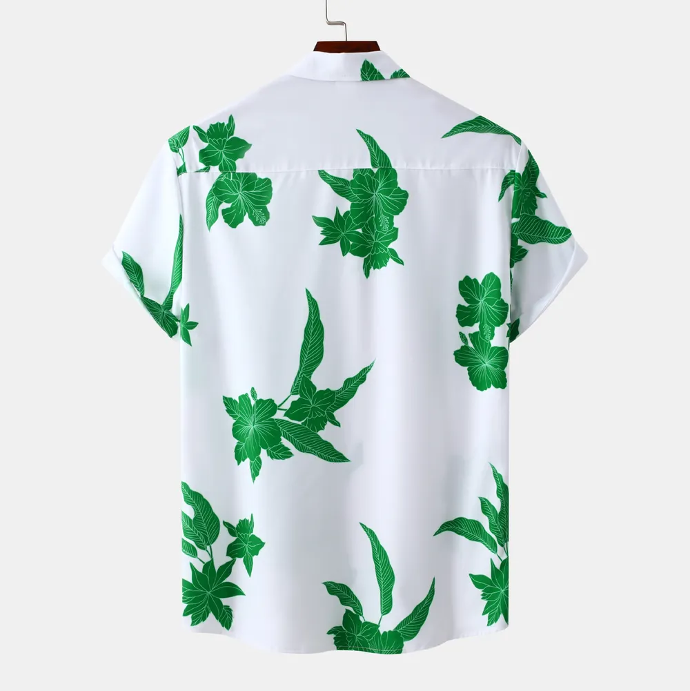 Men's Plus Size Leaf Print Short Sleeve Casual Shirt, image 2