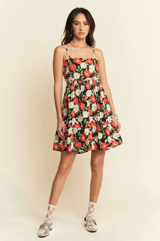 Floral Scalloped Cutout Back Mini Dress, image 2