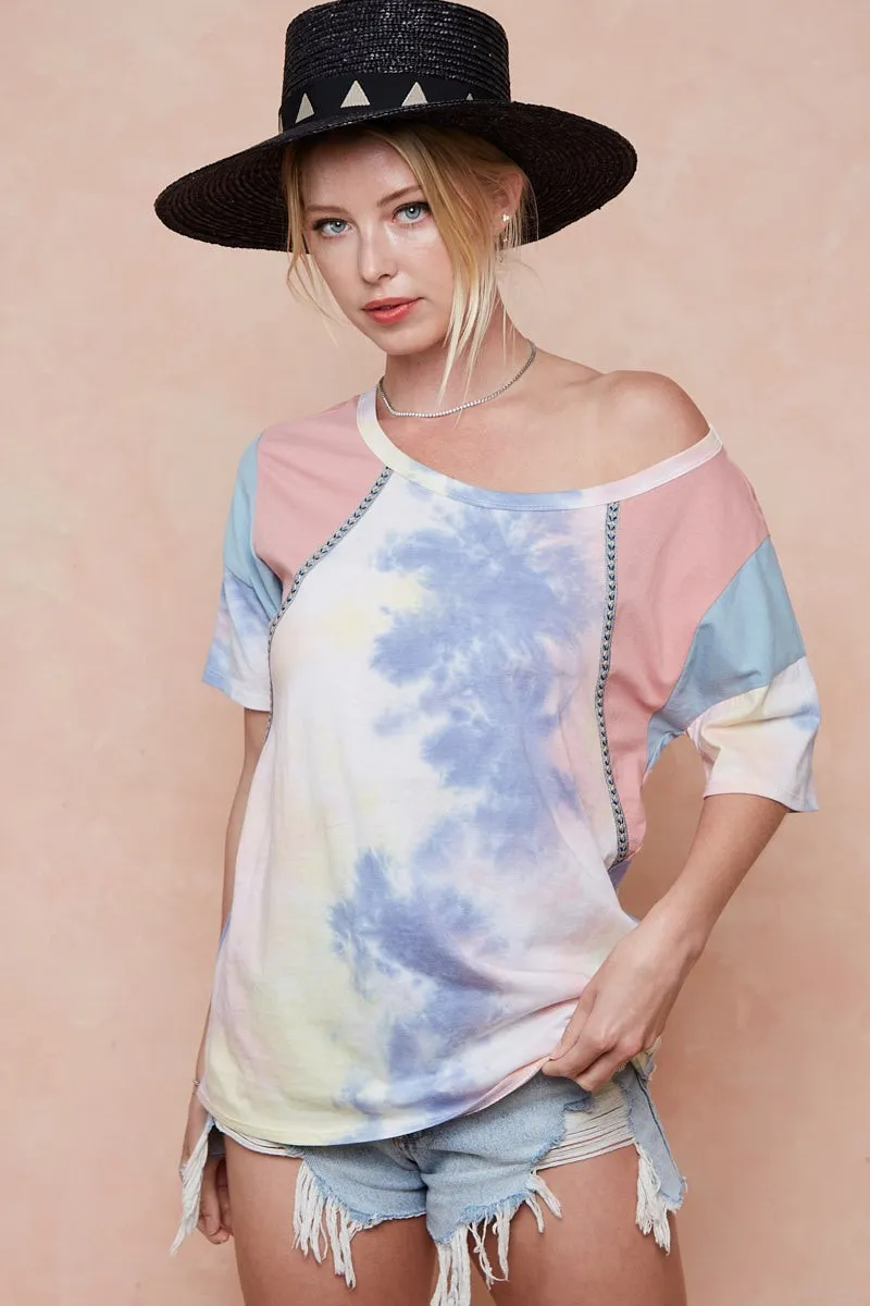 Tie Dye Printed Cotton Color Block T-Shirt, image 18