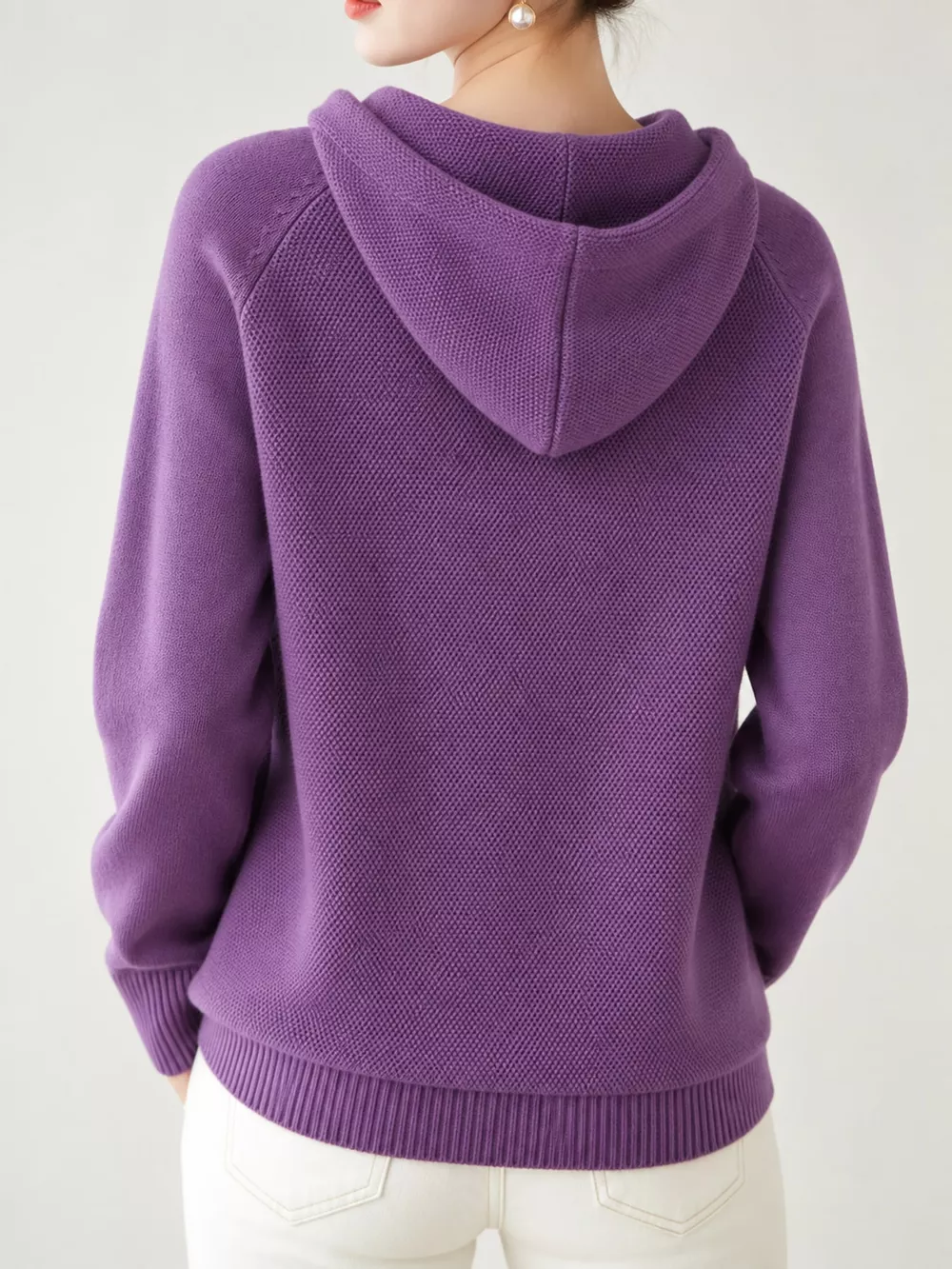 Drawstring Long Sleeve Hooded Knit Sweater, image 32