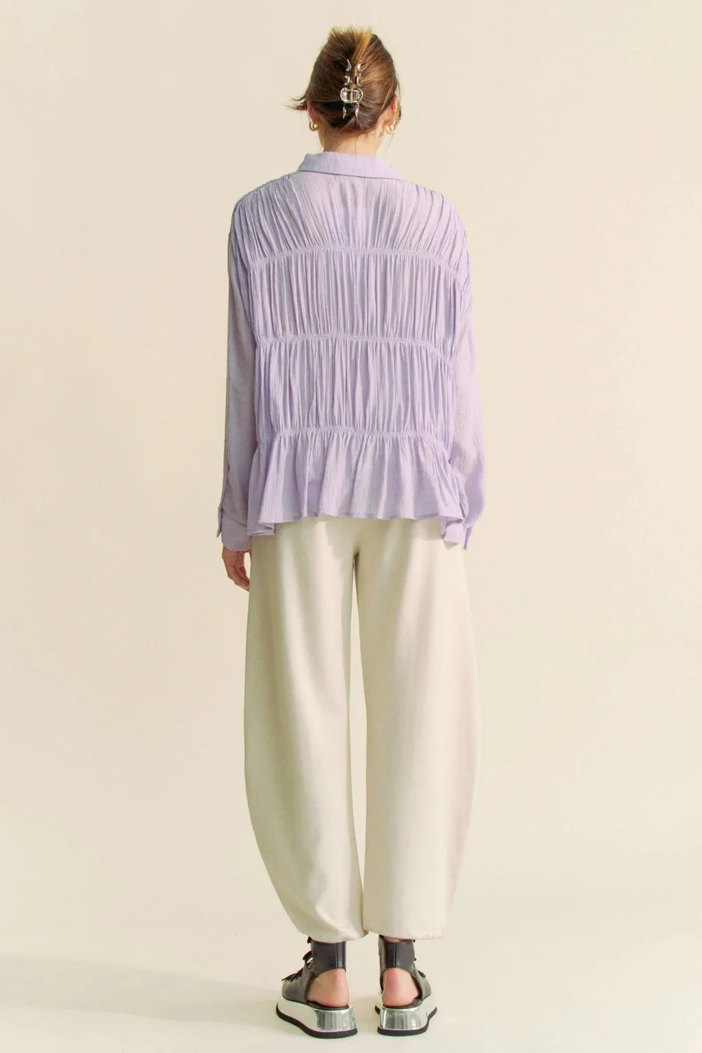 Ruched All Over Button Front Shirt, image 2
