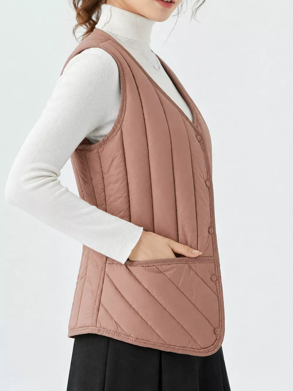 Full Size Quilted Button Up Vest Coat Plus Size, image 55