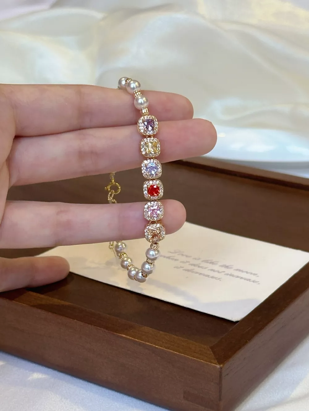 Pearl & Zircon Adjustable Bracelet, image 4