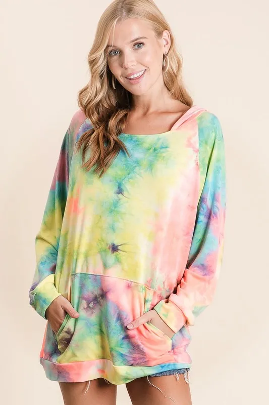 Tie Dye Terry Hoodie with Kangaroo Pocket, image 2