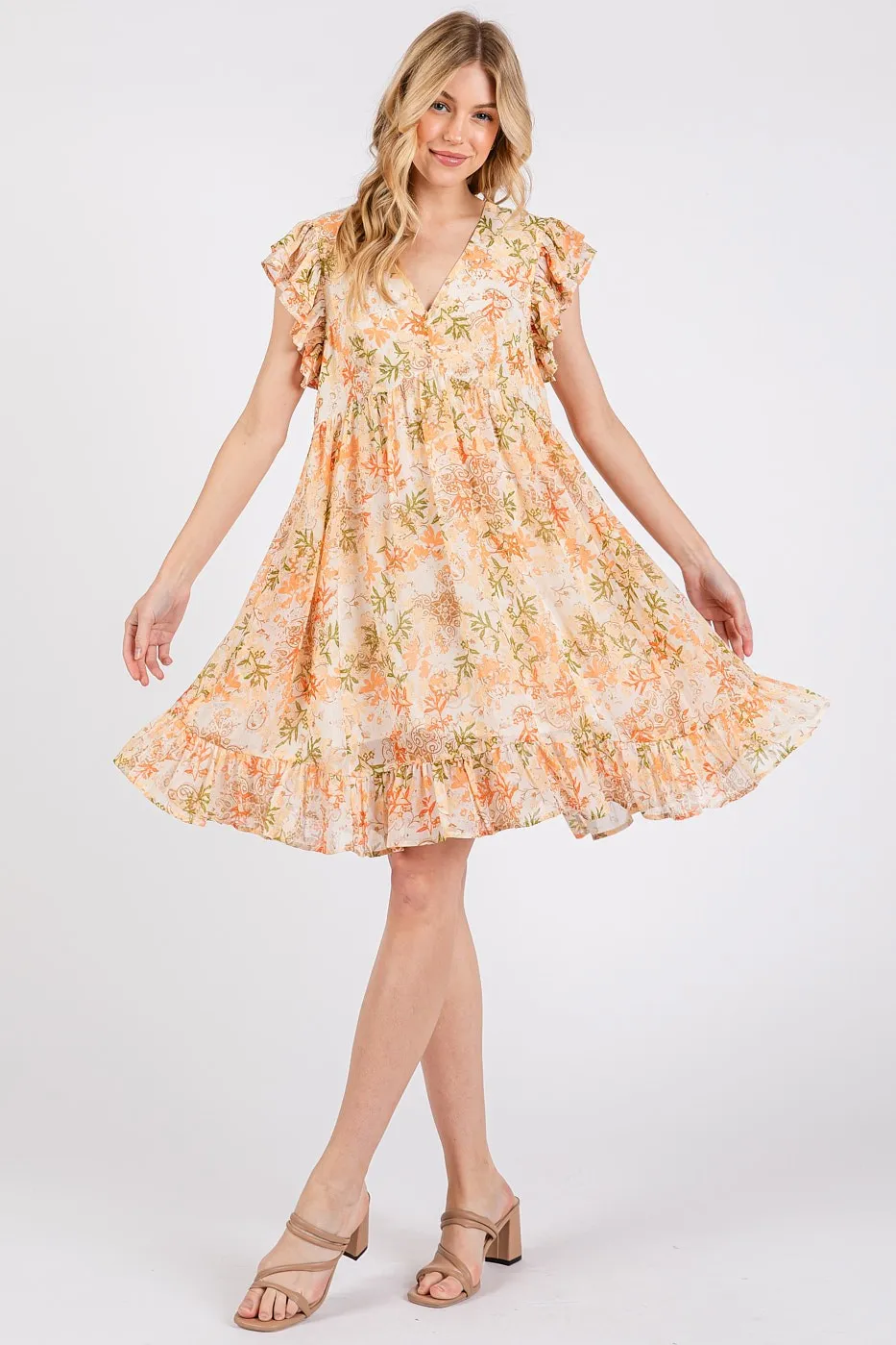Floral Chiffon Ruffle Short Sleeve Mini Dress, image 2