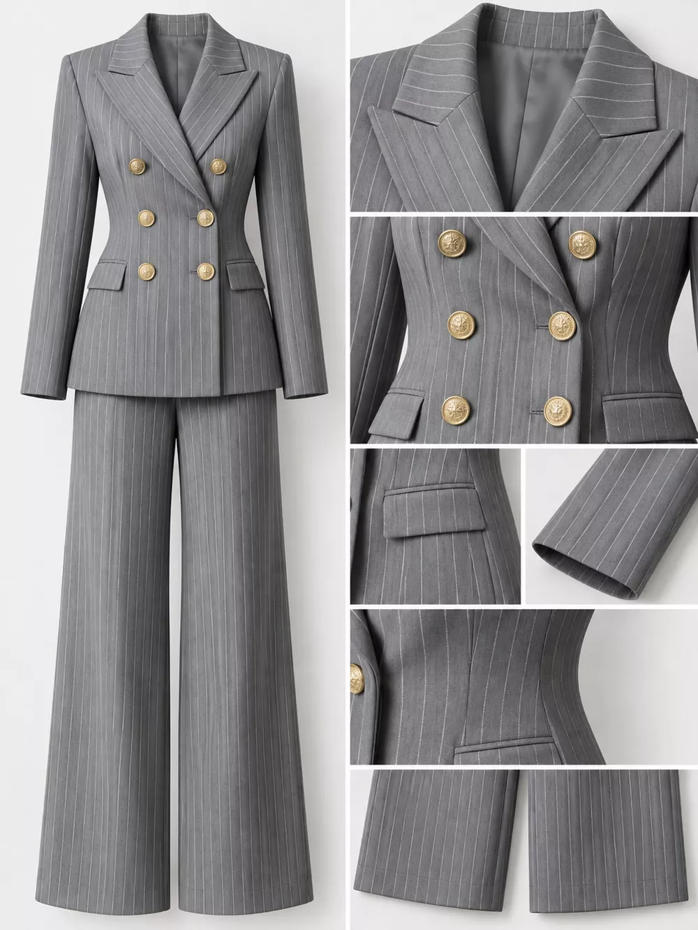Double-Breasted Pinstripe Blazer and Wide-Leg Pants Set, image 16