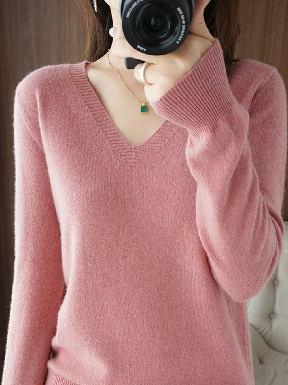 V-Neck Solid Color Sweater, image 5
