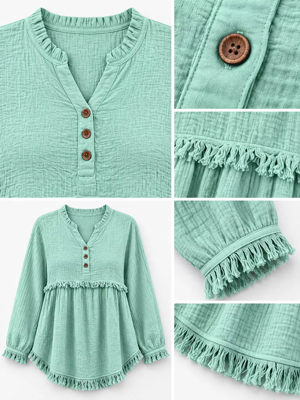 Full Size Frayed Hem Button Detail Blouse Plus Size, image 40