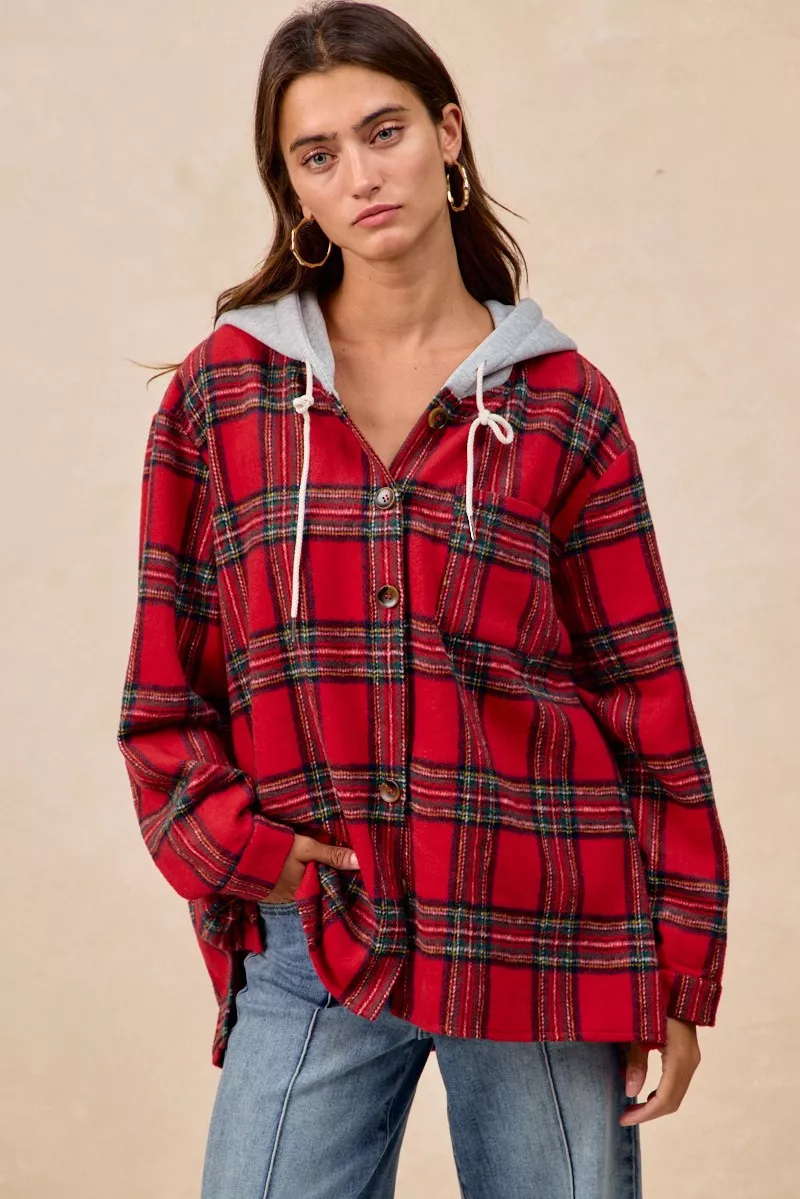 Brushed Plaid Hooded Jacket, image 18