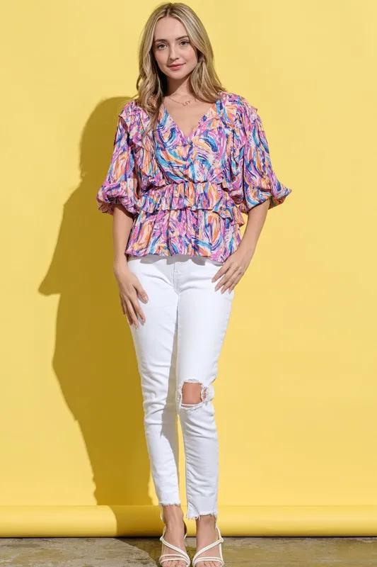 Printed Lantern Sleeve Blouse, image 3