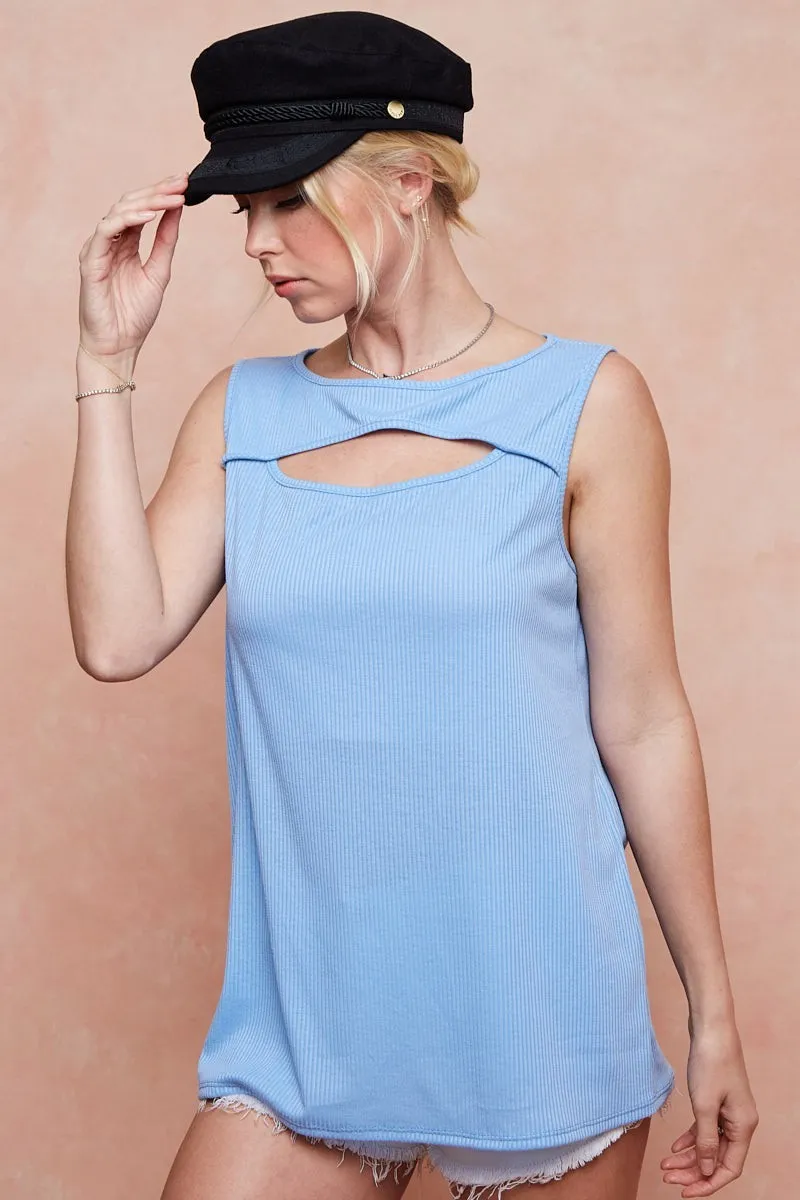 Soft Rib Knit with Cut Out Front Sleeveless Top, image 7