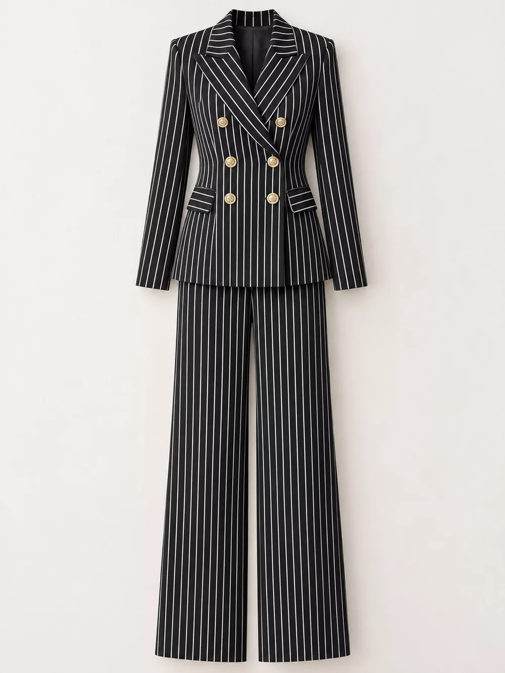 Double-Breasted Pinstripe Blazer and Wide-Leg Pants Set, image 10