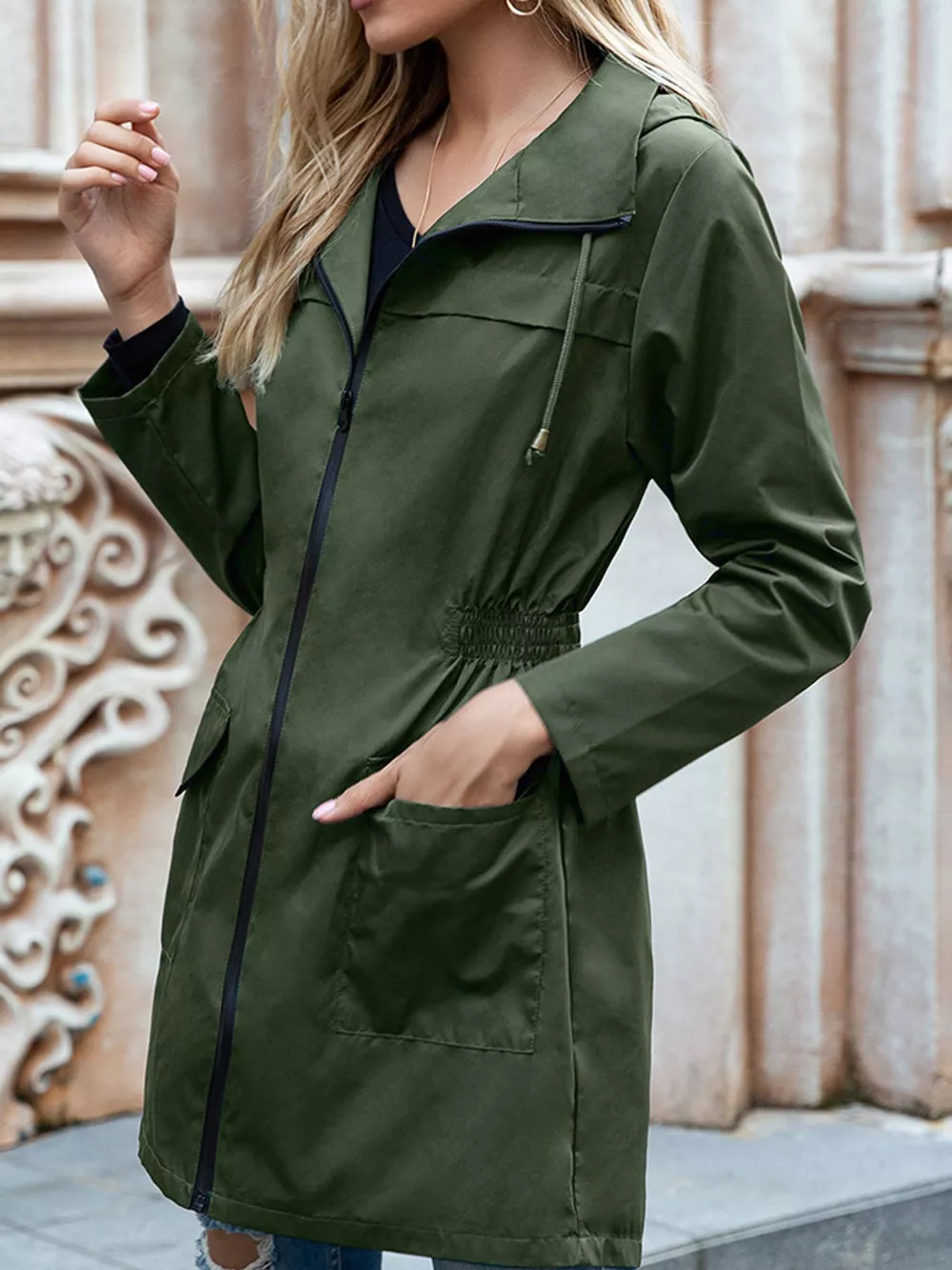 Zip Up Drawstring Waist Hooded Jacket, image 11