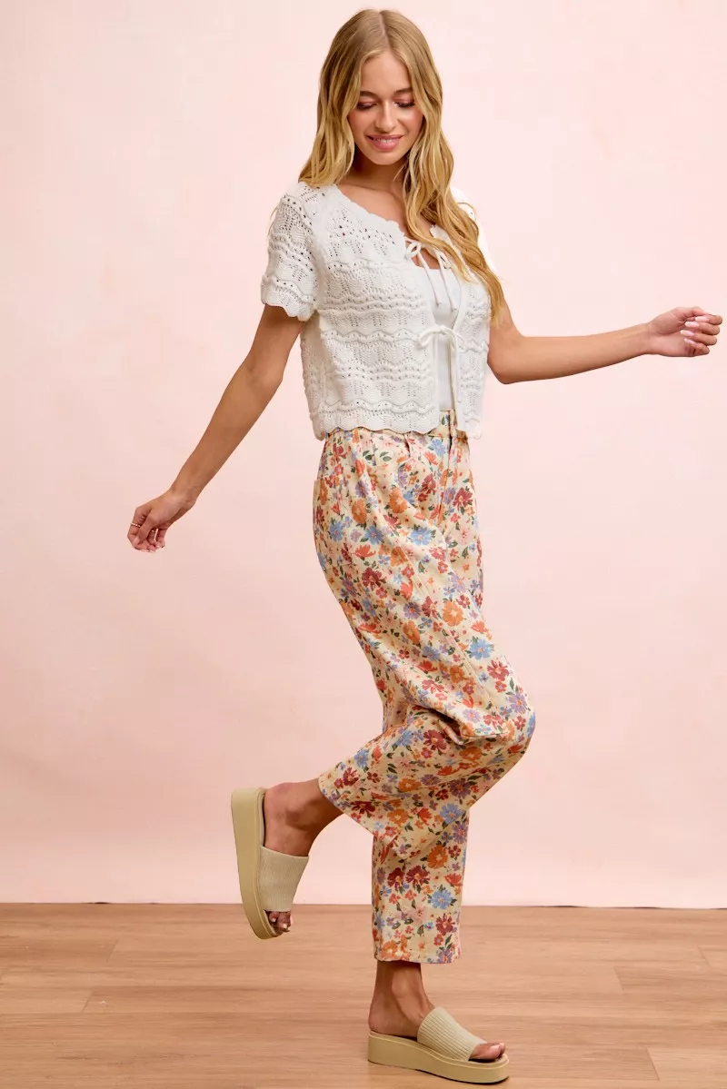 BiBi Washed Floral Printed Twill Barrel Pants, image 16