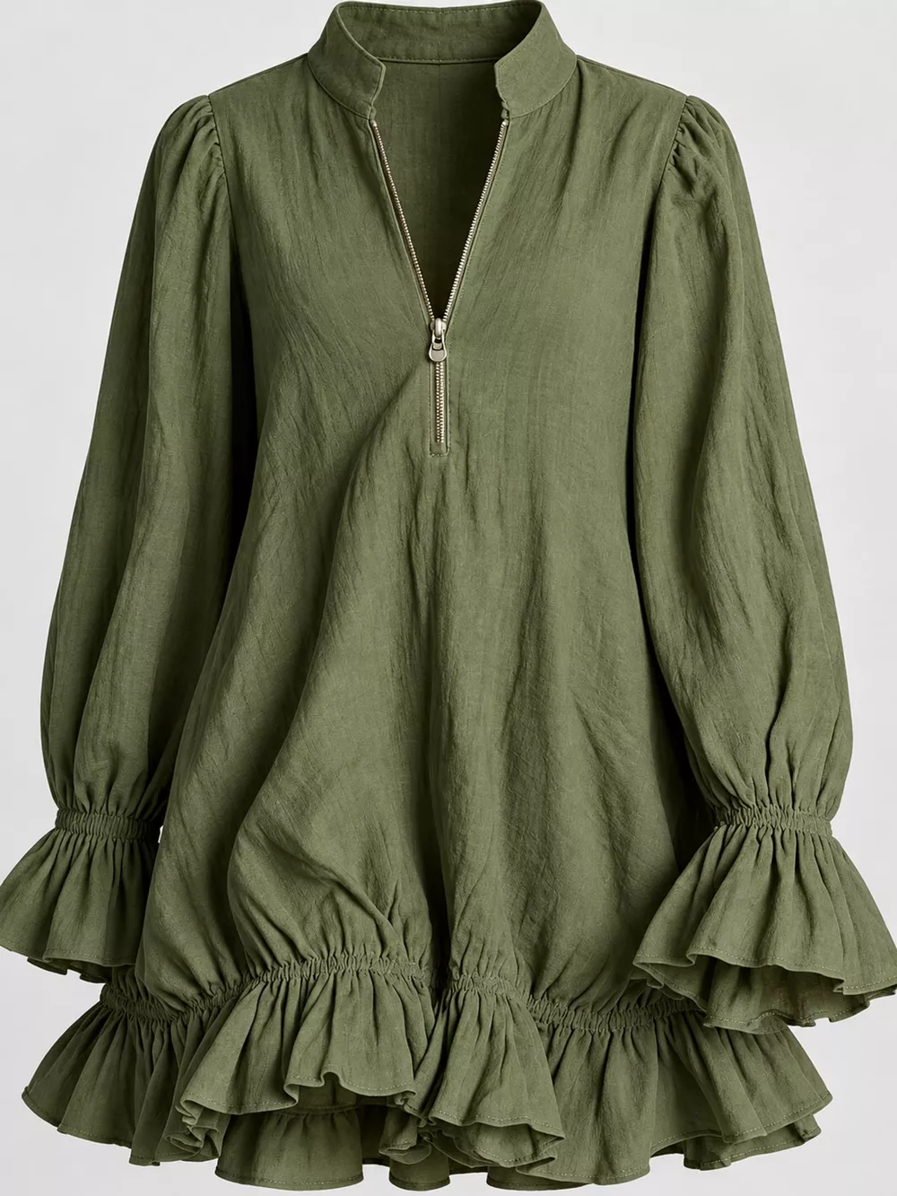 Zipper-Front Ruffle Hem Mini Dress, image 15
