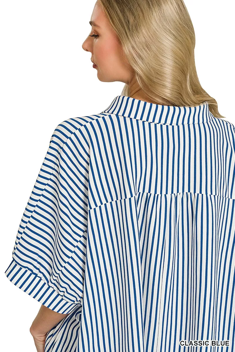 Oversized Stripe Button Down Shirt, image 3