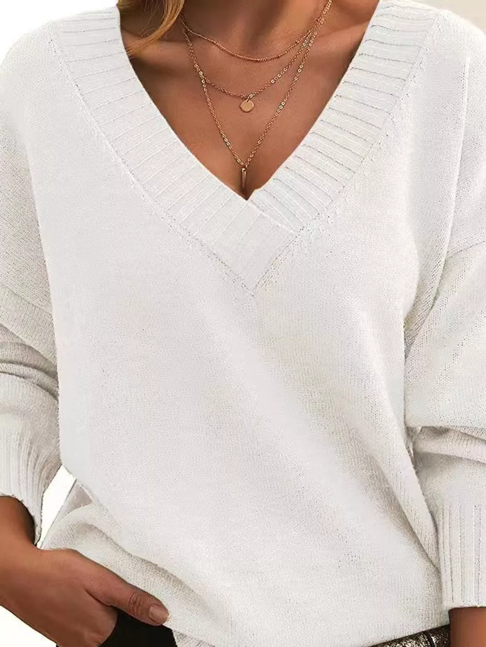 Full Size V-Neck Dropped Shoulder Sweater Plus Size, image 32