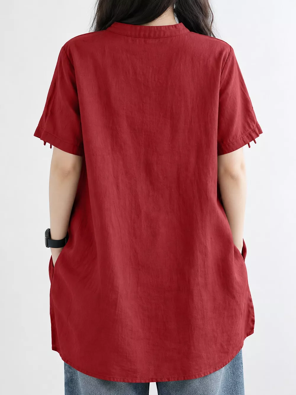 Full Size Notched Short Sleeve Oversize Blouse Plus Size, image 3