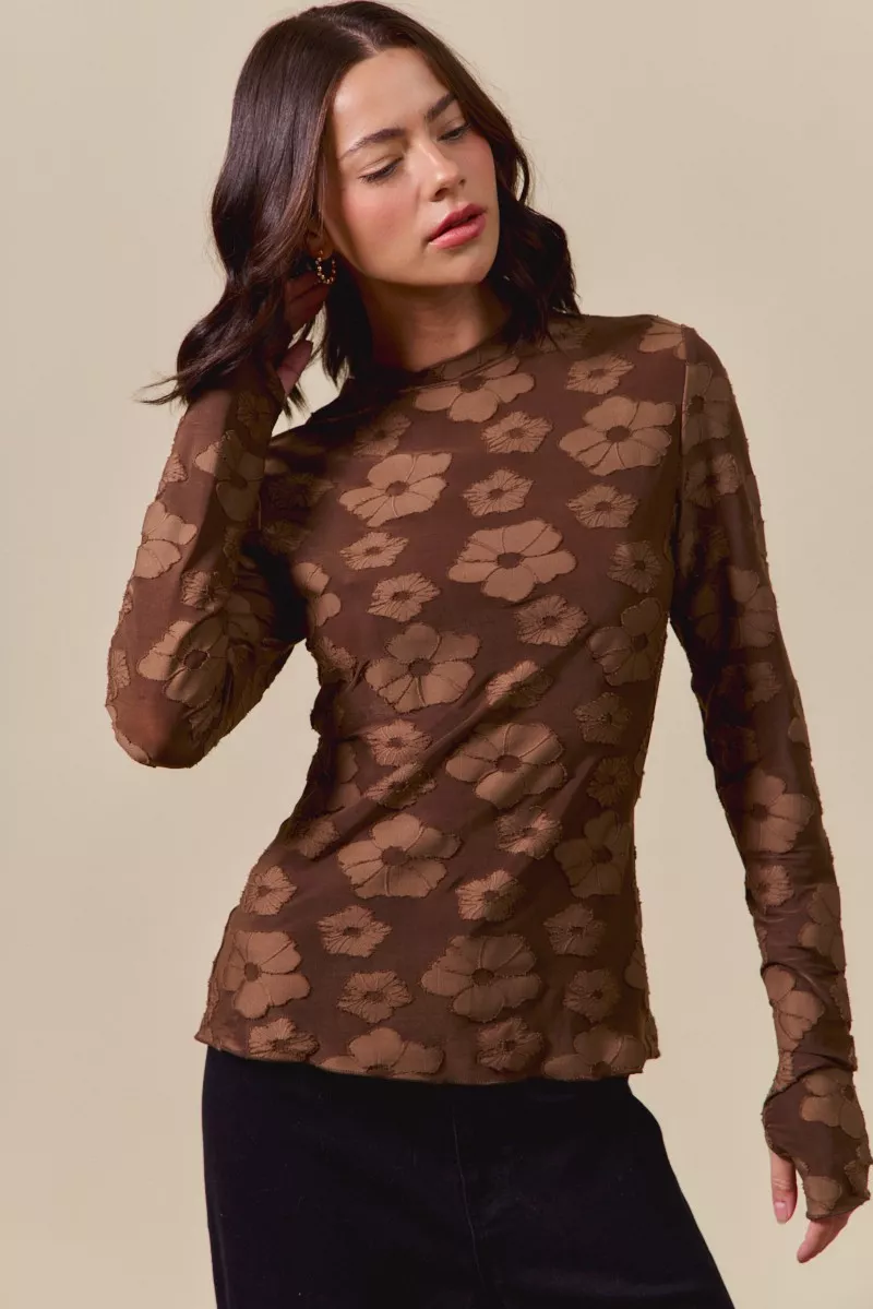 Stretched Jacquard Casual Tops with Thumb Opening, image 7