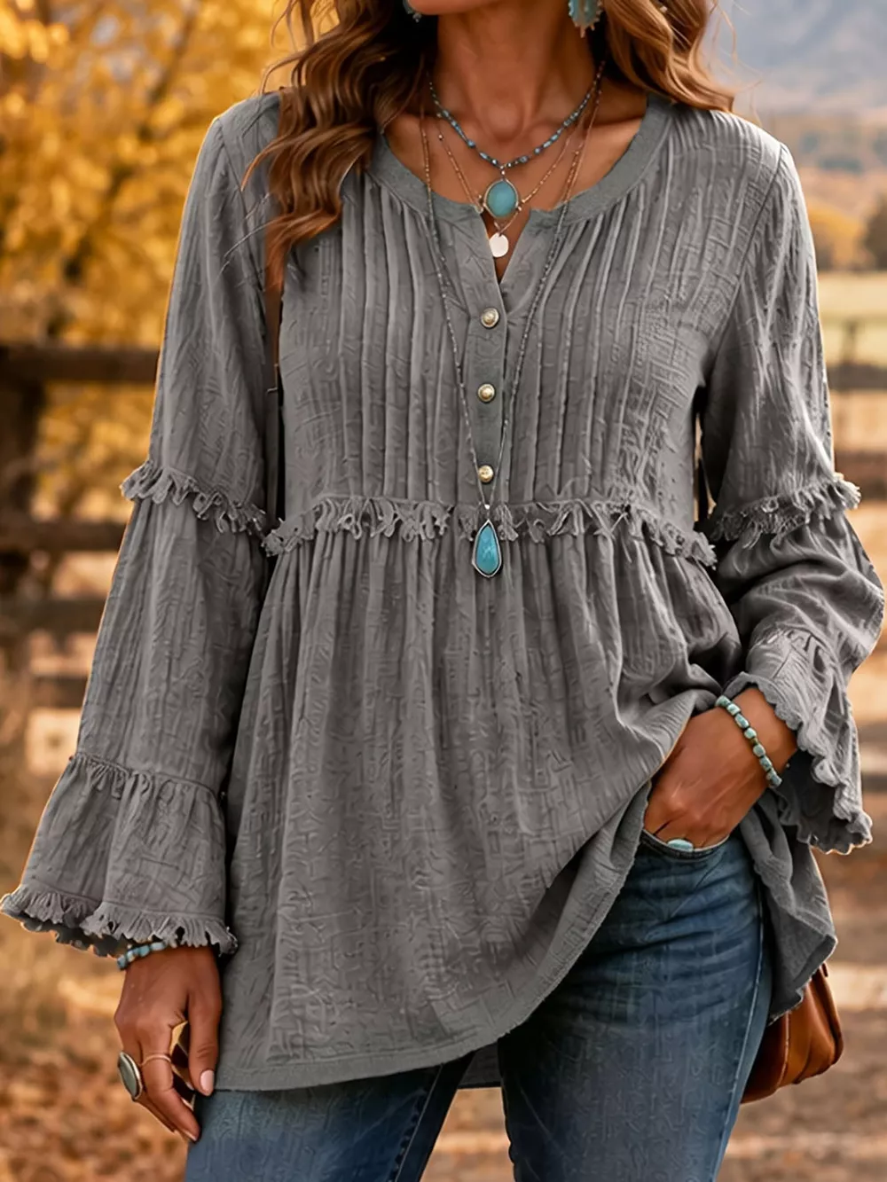 Full Size Snap Down Long Sleeve Blouse Plus Size, image 9