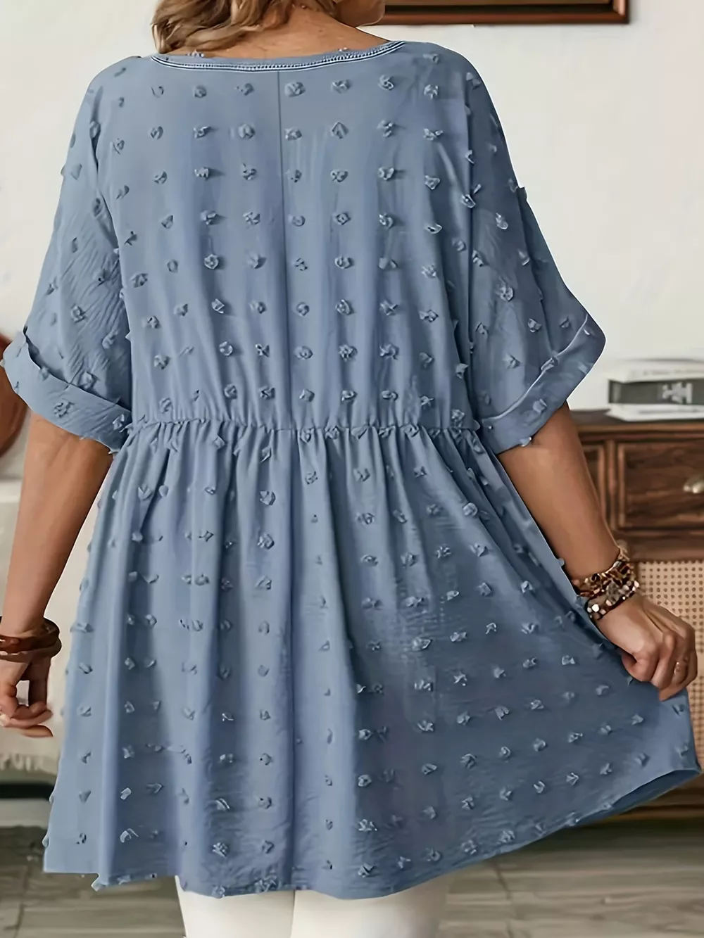 Plus Size Swiss Dot V-Neck Casual Blouse, image 10