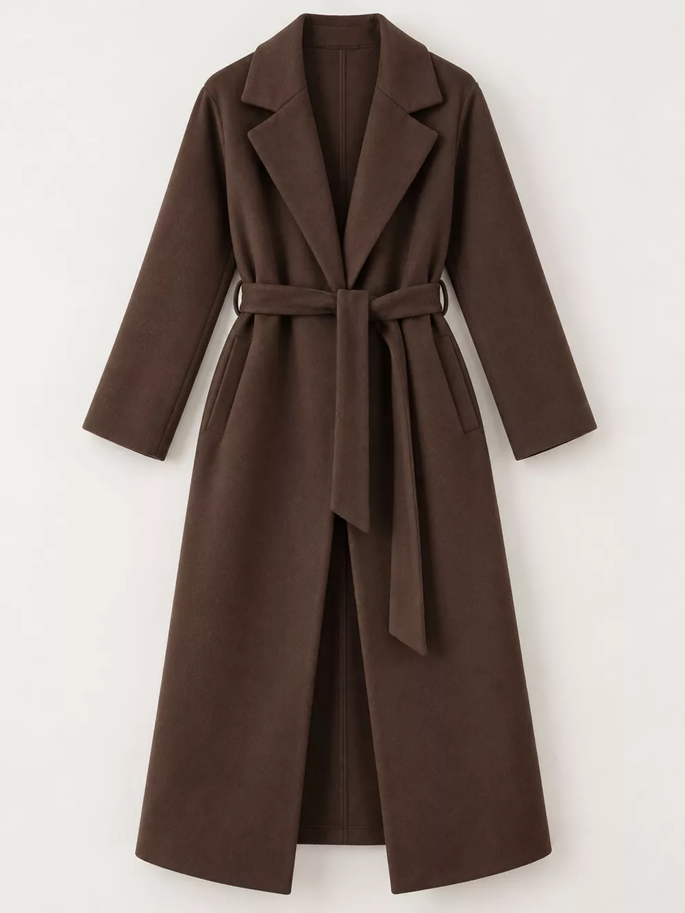 Lapel Collar Long Sleeve Belted Coat, image 3