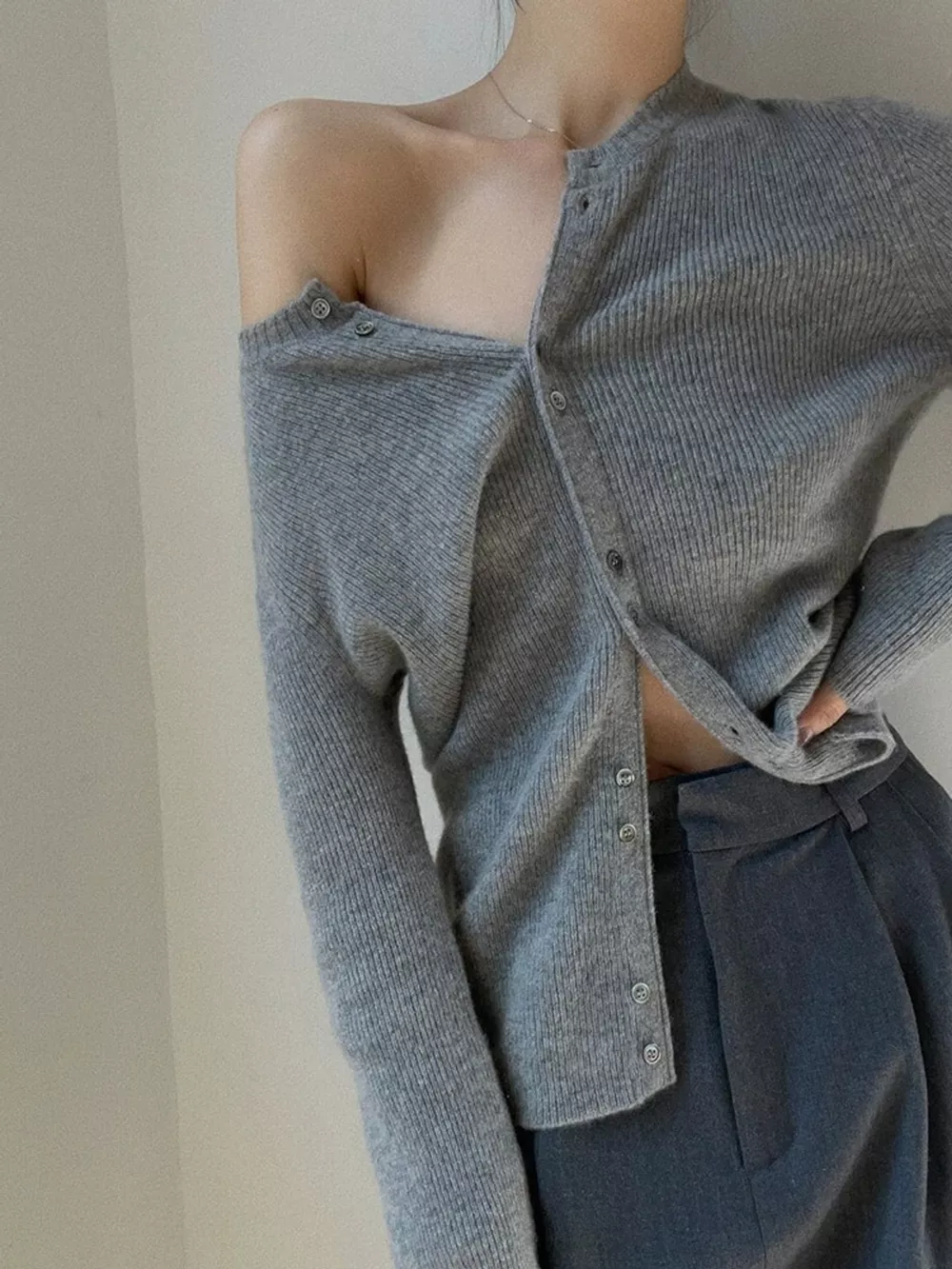 Ribbed Knit Button-Down Cardigan, image 3