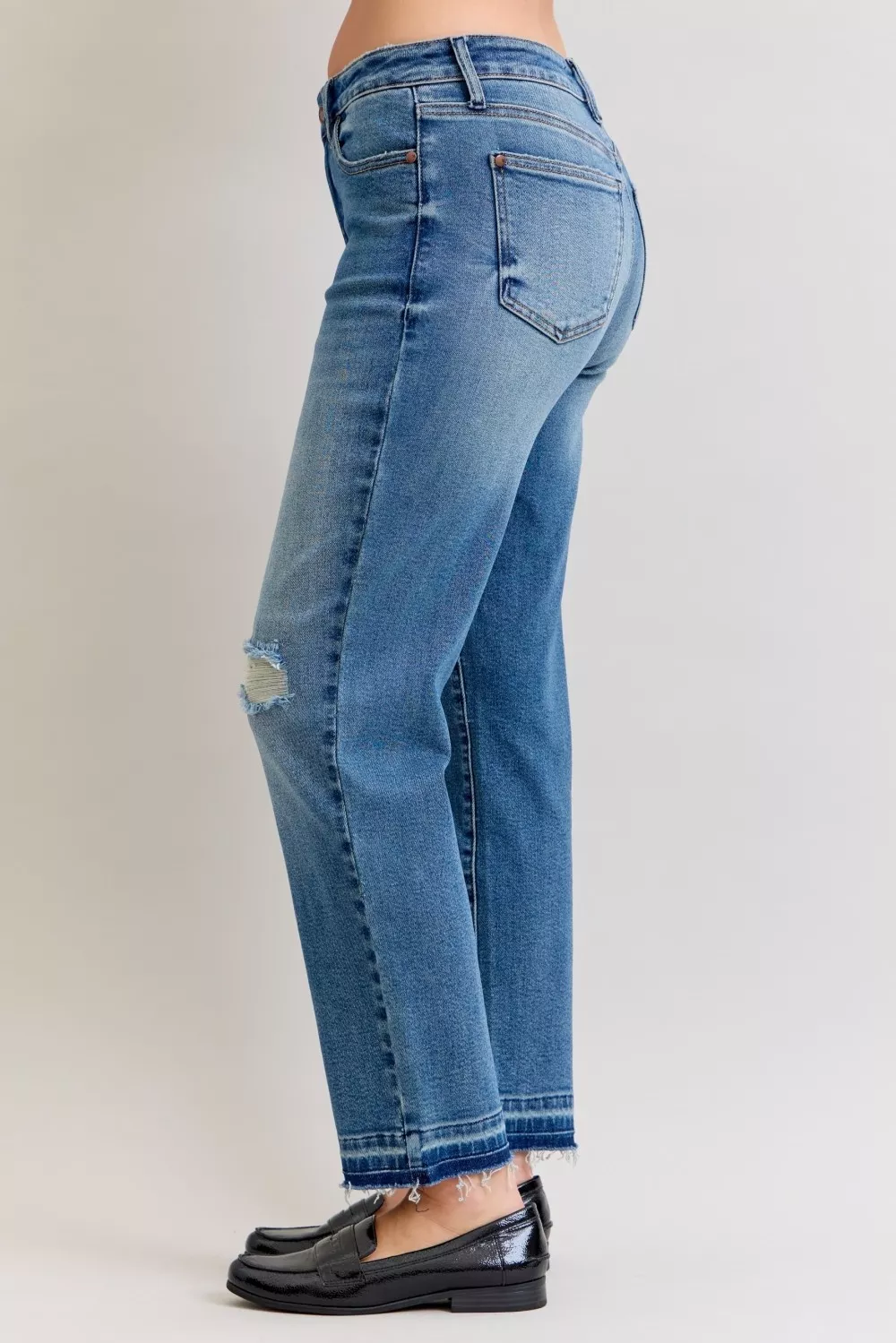 Full Size Mid Rise Bf Patch & Repair Destroy Release Hem Jeans Plus Size, image 7