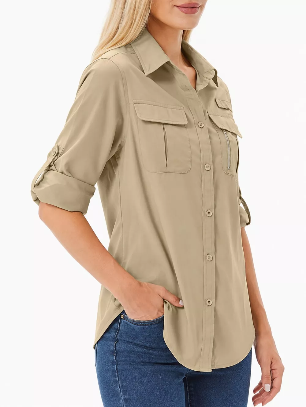 Full Size Button-Down Roll-Up Sleeve Shirt Plus Size, image 34