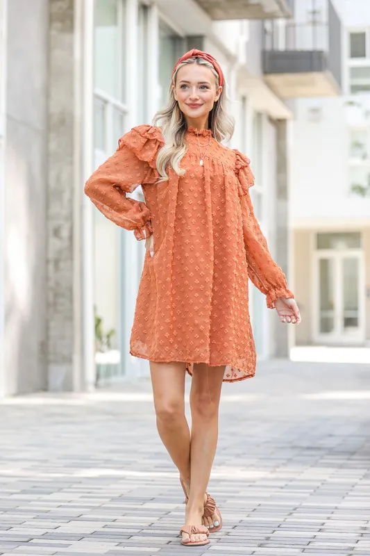 Lovely Ruffle Shoulder with Textured Woven Dress, image 4