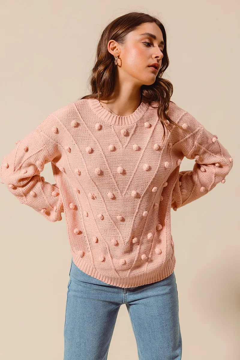 Pom Pom Textured Knit Sweater Top, image 7
