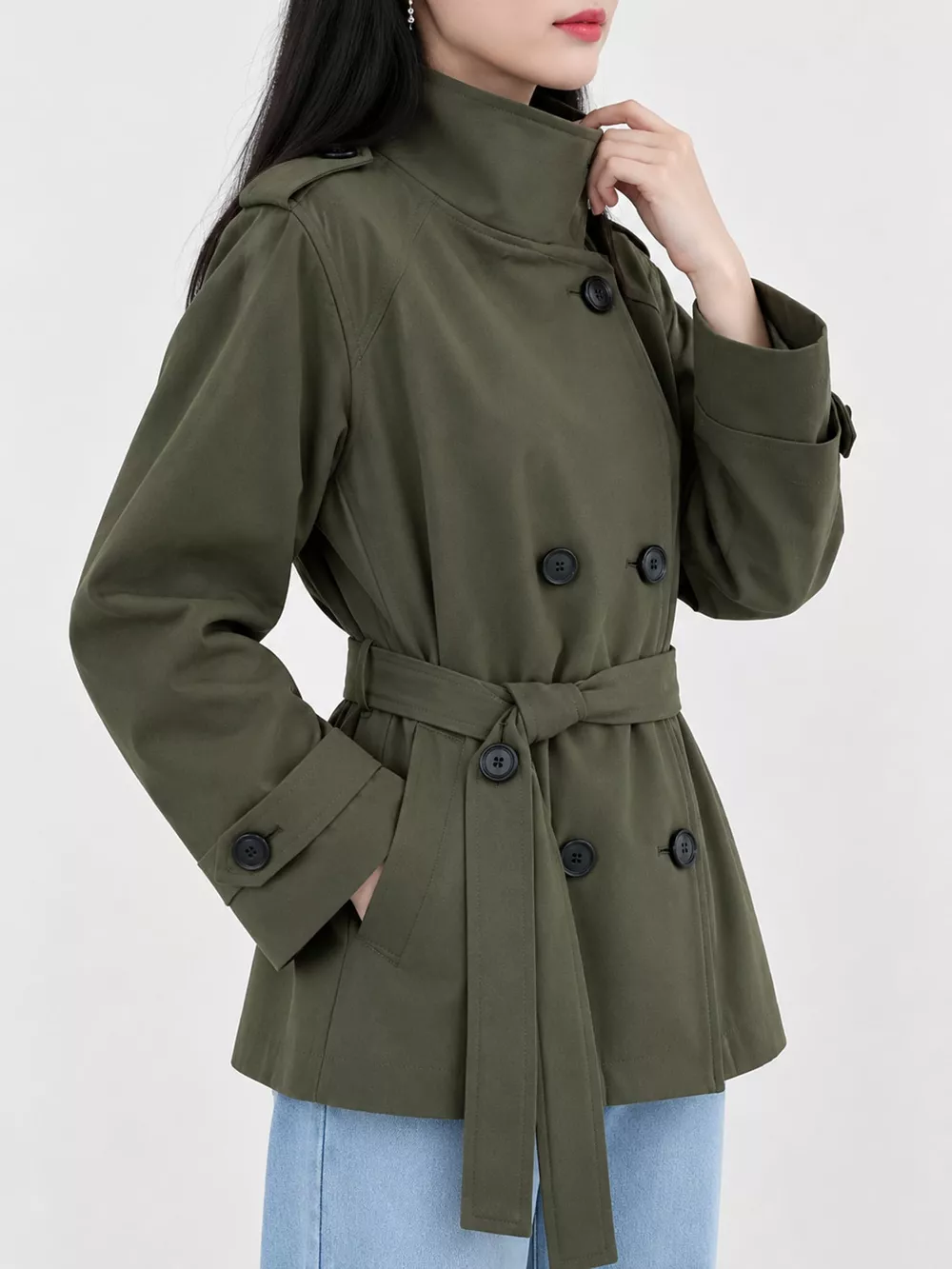 Full Size Double-Breasted Belted Trench Outerwear Plus Size, image 11