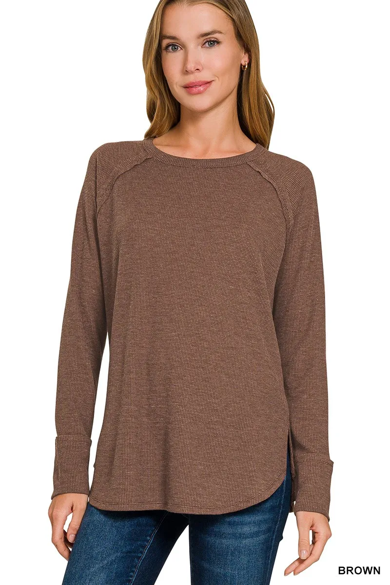Zenana Baby Waffle Long Sleeve Top, image 2