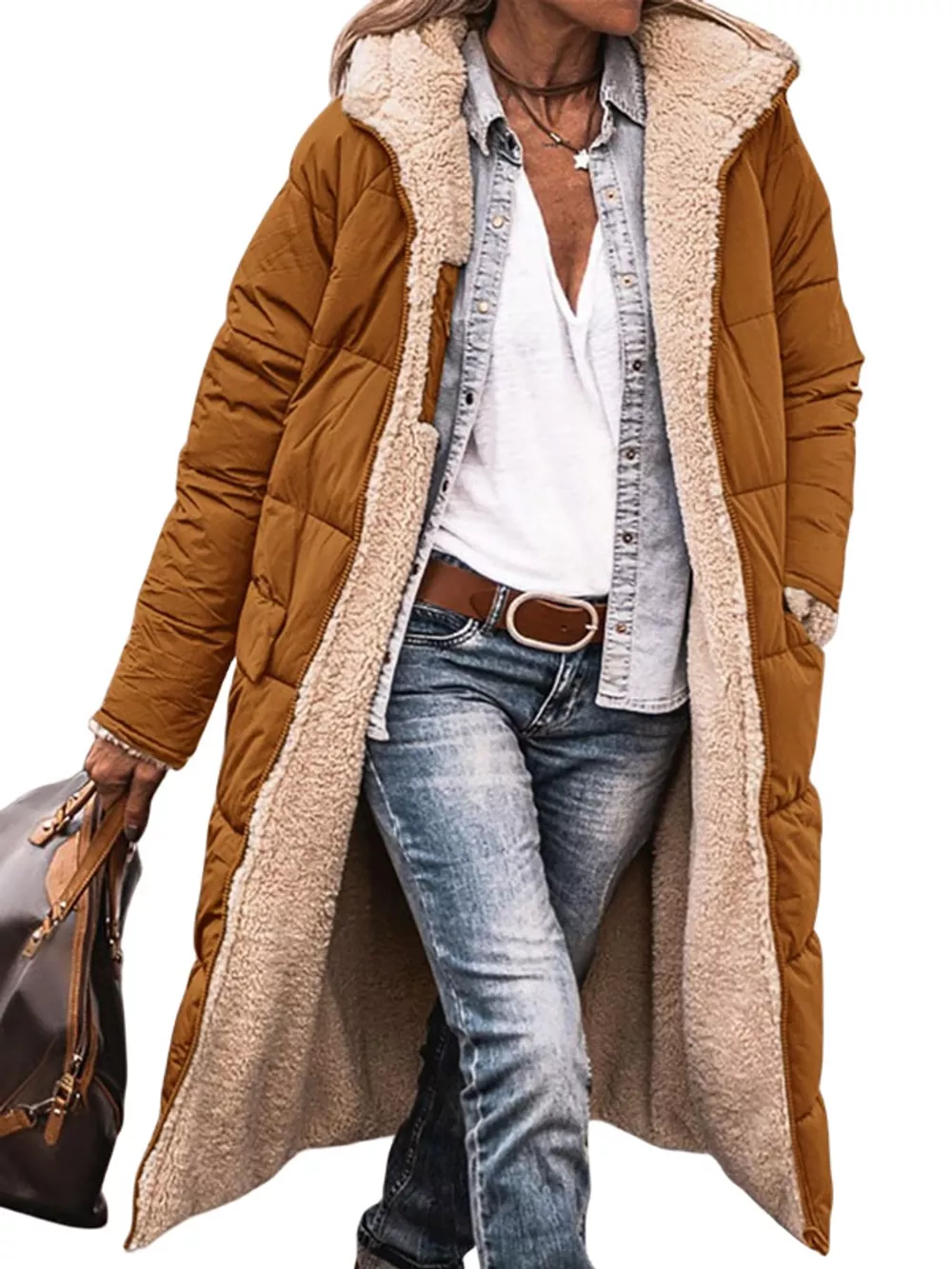 Full Size Longline Sherpa-Lined Hooded Outerwear Plus Size, image 15
