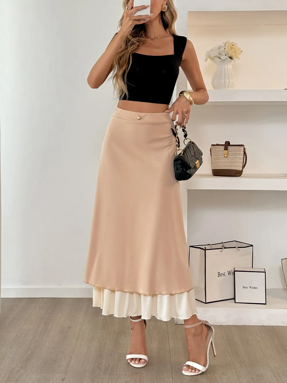 Layered Midi Skirt with Contrast Hem Detail, image 7