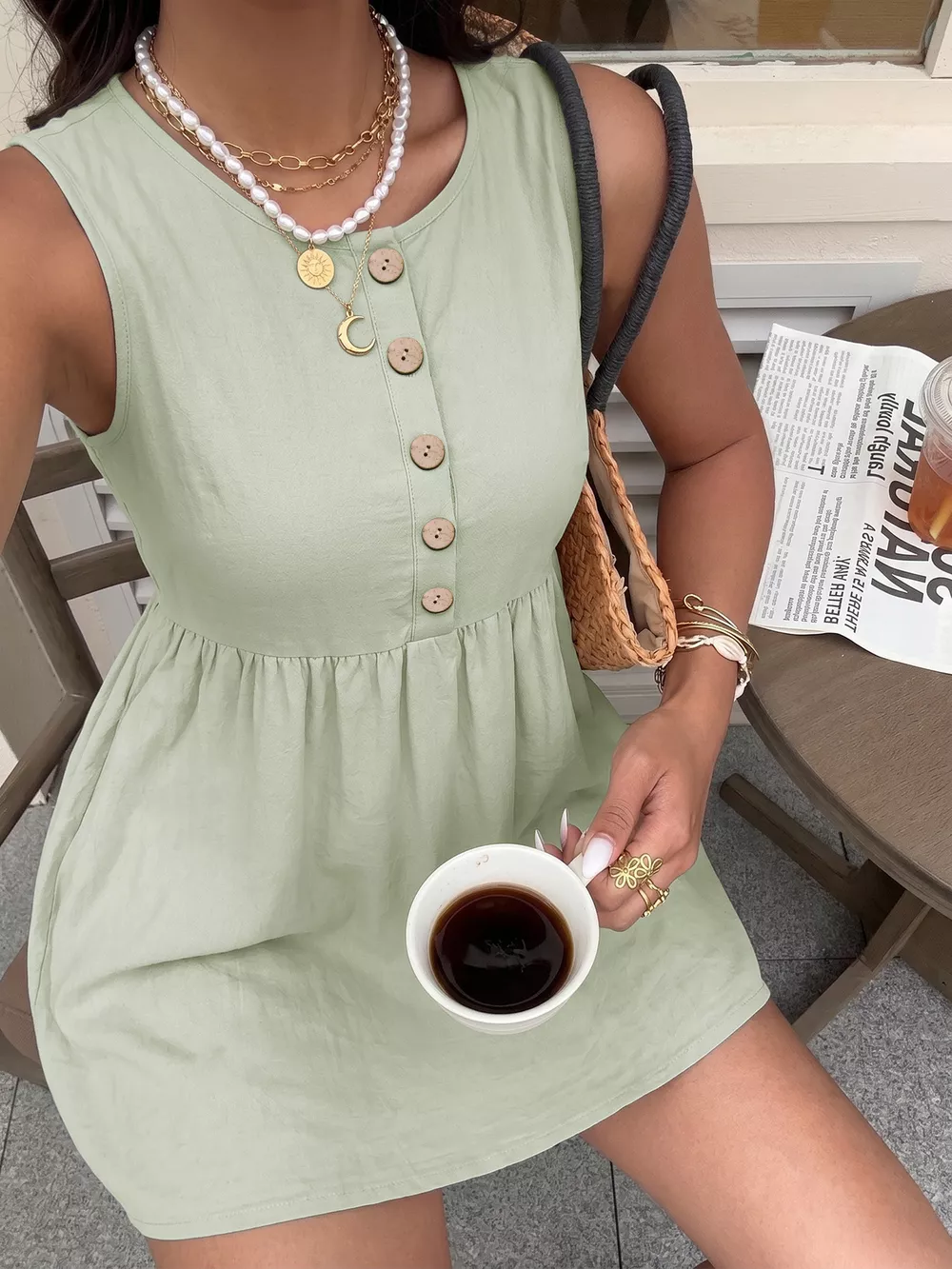 Sleeveless Button-Front A-Line Dress, image 8